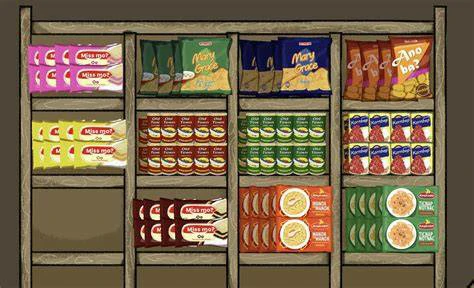 The store shelves fully stocked with boxed products customers can order